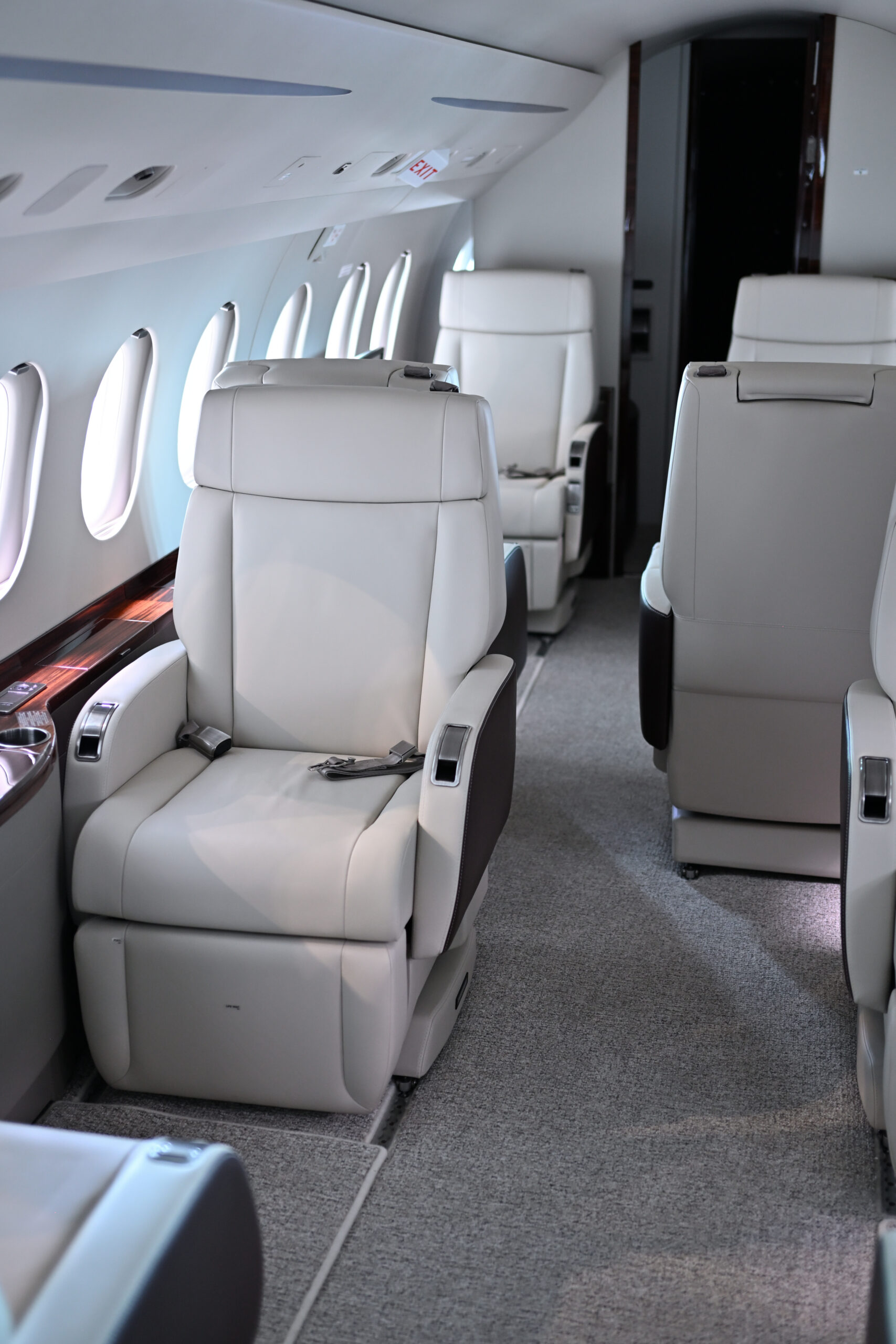 Interior of a Dassault Falcon 2000 in Kortrijk-Wevelgem international airport, Flyinggroup hangar
