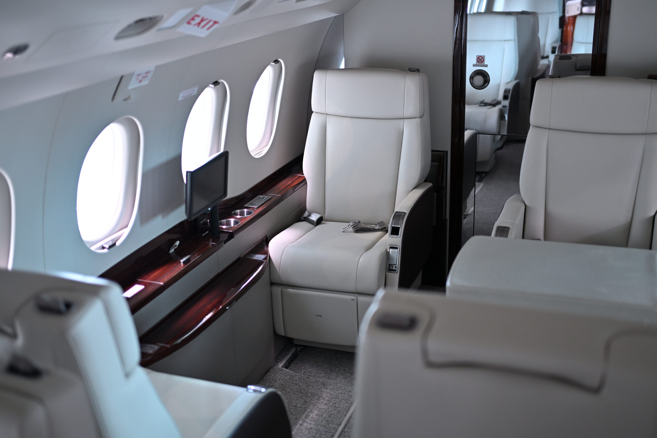 Interior of a Dassault Falcon 2000 in Kortrijk-Wevelgem international airport, Flyinggroup hangar