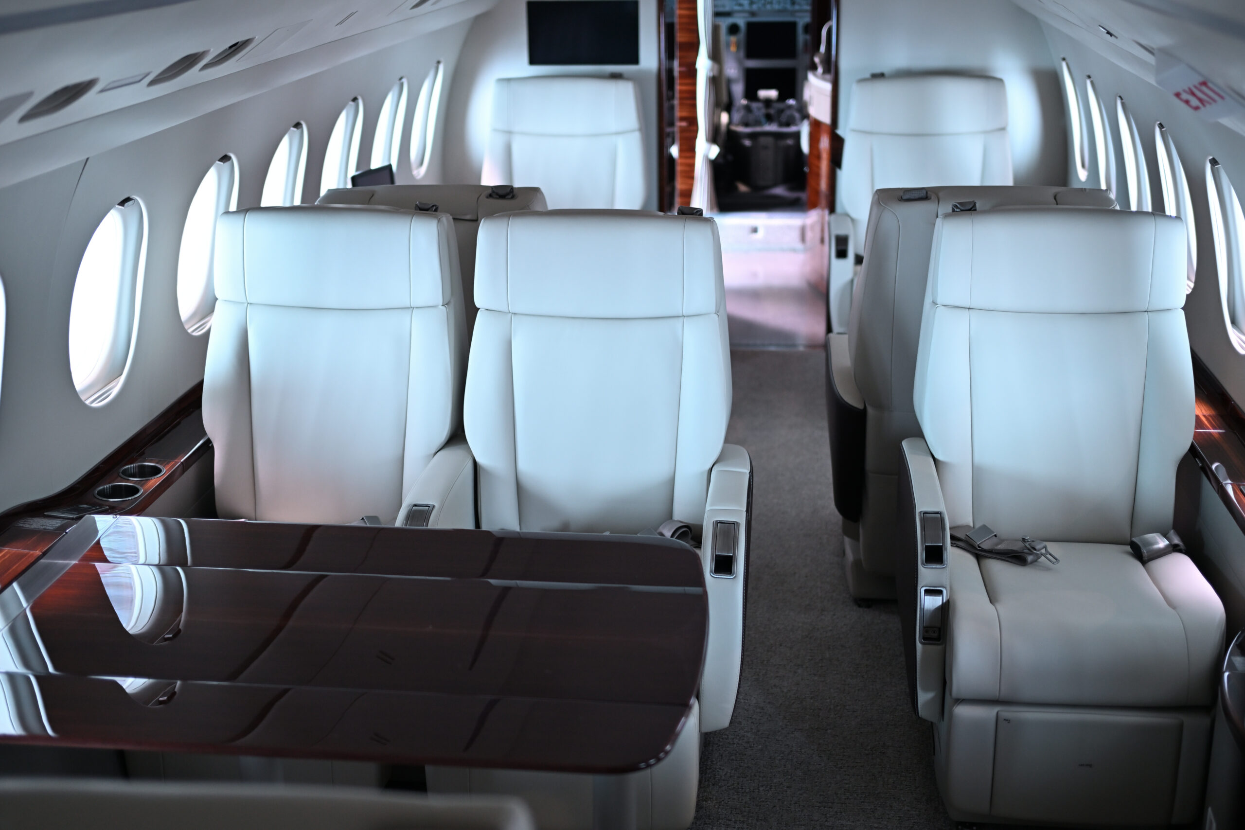 Interior of a Dassault Falcon 2000 in Kortrijk-Wevelgem international airport, Flyinggroup hangar