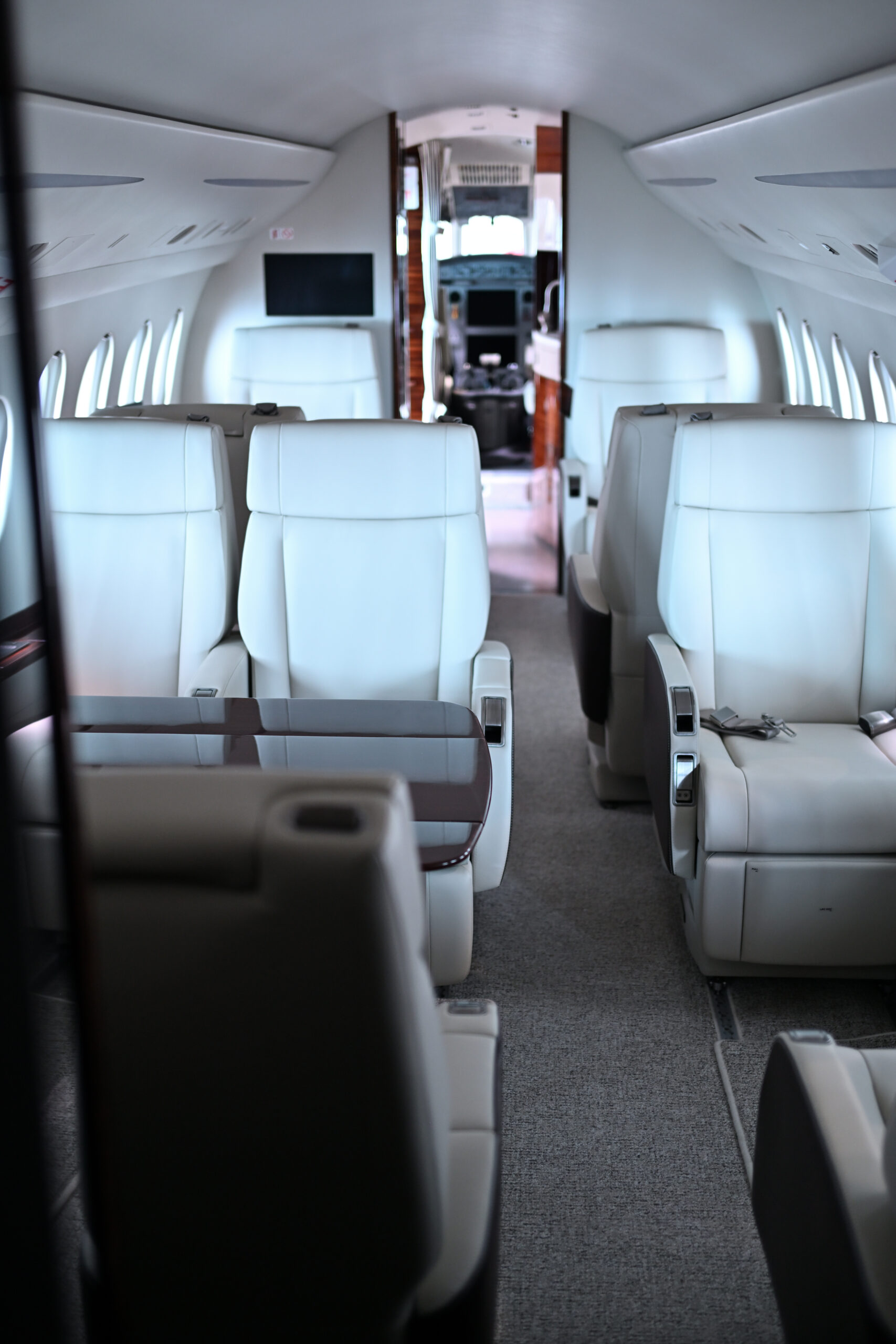 Interior of a Dassault Falcon 2000 in Kortrijk-Wevelgem international airport, Flyinggroup hangar